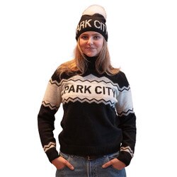 Alashan Merino Park City Fold Over Turtleneck Women's in Black Combo